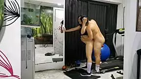 my personal trainer covers my mouth to muffle gym moans