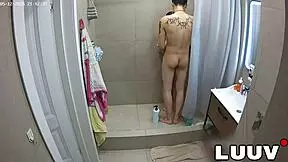 A couple plans exhibitionist shower fun.
