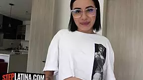 teen latina stepsister gets her tight shaved pussy pumped by bwc stepdad