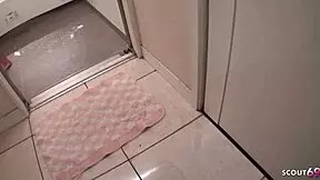 Asian wife gives intense blowjob in bathtub