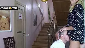 super hot blonde milf seduces young guy with shaved pussy