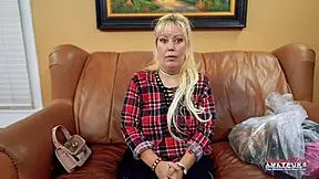 Curvy blonde hottie Nikki J gives BJ and gets pussy and butt fucked.