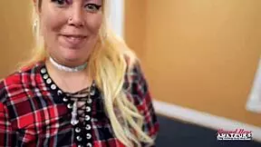 Curvy blonde hottie Nikki J gives BJ and gets pussy and butt fucked.