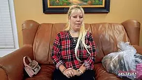 Curvy blonde hottie Nikki J gives BJ and gets pussy and butt fucked.