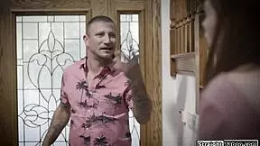 A teen redhead surrenders to her neighbor's intense anal thrusts in a forbidden encounter.