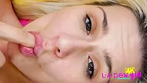 Blonde teen slut fingers her tight ass on the sofa