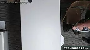 Hot girl shoplifter in lingerie got fucked by guard at office