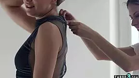 Skinny Hungarian and Italian Lesbians Caress Each Other