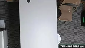 Hot girl shoplifter in lingerie got fucked by guard at office