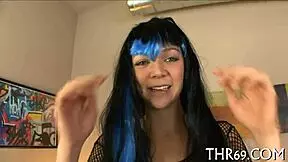 Explicit facial ejaculation on bent over teen