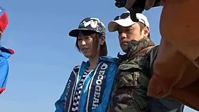 Hot japanese game with double couple fucking in the boath and car