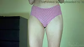 sexy school girl with hairy pussy tries on cotton panties in close up