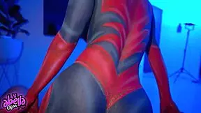 Hot spiderwoman fucks her fan and rides him until he cums, so sexy.