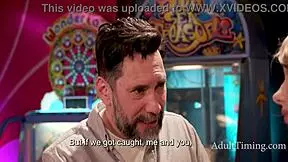 Teenage stepdaughter plays games with daddy in the arcade