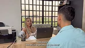 Busty Latina boss turns job interview into naughty sex game with cock inside her ending in creampie