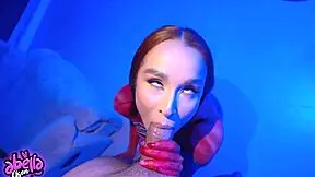 Hot spiderwoman fucks her fan and rides him until he cums, so sexy.