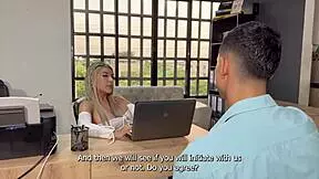 Busty Latina boss turns job interview into naughty sex game with cock inside her ending in creampie