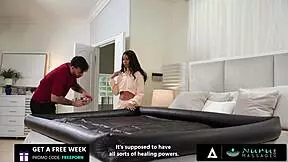 Nuru massage - cute ebony Ameena Green gives her boyfriend a slippery gift.