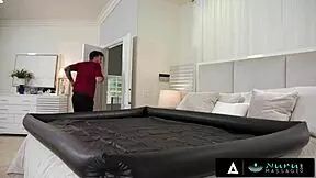 Nuru massage - cute ebony Ameena Green gives her boyfriend a slippery gift.