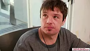 Guy tit fucks his friend's busty stepmom