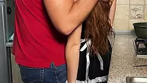 Naughty maid in stockings fucked while cooking