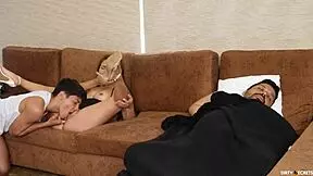 I Am Unfaithful To My Husband With His Stepson While He Is Resting On The Couch