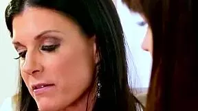 Stepmom toys stepdaughter's pussy with dildo while licking shaved cunt in taboo lesbian session