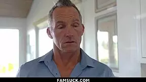 Stepdaughter bent on kitchen counter, ready to be fucked by stepdad?