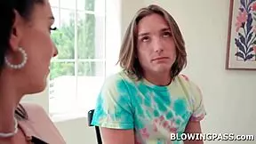 Stepmom Deepthroats Stepson's Big Cock with Intense Gagging