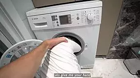 Step sister gets fucked while stuck inside washing machine - creampie