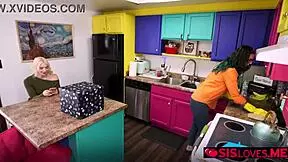 Stepsiblings amber maddie and juan loco annoy each other with naughty acts in front of their stepmom