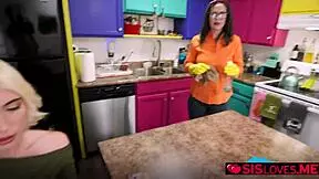 Stepsiblings amber maddie and juan loco annoy each other with naughty acts in front of their stepmom