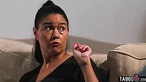 Stepmom comforts scared stepdaughter and stepson in family roleplay