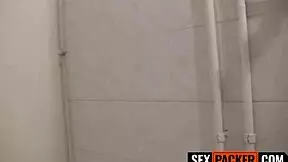 Hey, check out this petite teen deepthroating a monster cock in the hotel bathroom