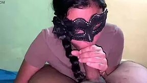 A submissive latina performs a deep blowjob