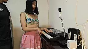 beautiful young 18+ woman in pink skirt fucked up wanting to play piano