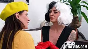 Cruella takes on a young lesbian with a strapon, featuring charlie valentine and aubree valentine