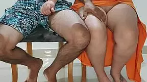 Stepsister heats up at dinner, caught but keeps riding