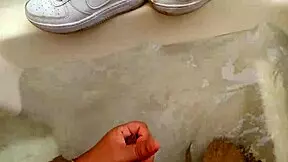 shoejob and shoe creampie masturbating him with my shoes