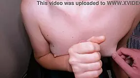 young wife jerks cock and cums on her tits