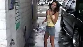 Chloe 18 Fingers Her Shaved Pussy During Car Wash