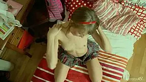 tiny coed erika t masturbates with dildo after uniform strip