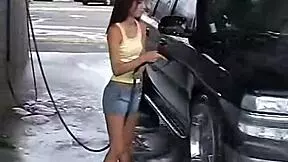 Chloe 18 Fingers Her Shaved Pussy During Car Wash