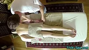 this sexy brunette babe gets a sensual massage from an old guy on hidden cam