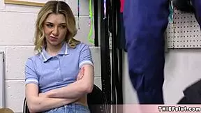 Pretty freckled shoplifter blonde gets disciplined by angry mall cop