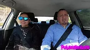 Nataly Roux in casting session from car to dungeon, ending with explosive cum in mouth