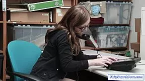 Store officer face fucks teen shoplifter hard.