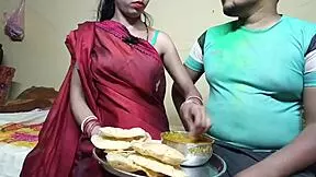 First Time Indian Holi Festival With Neighbor Wife. Outdoor Group Fun.