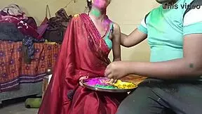 First Time Indian Holi Festival With Neighbor Wife. Outdoor Group Fun.