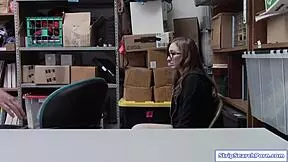 Store officer face fucks teen shoplifter hard.